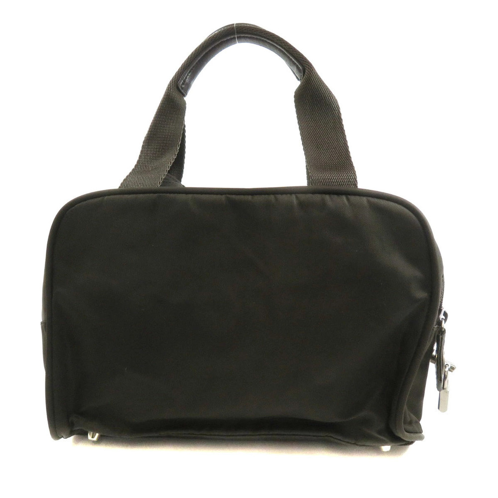 Prada handbag dual logo top handles enameled Black Tessuto triangle